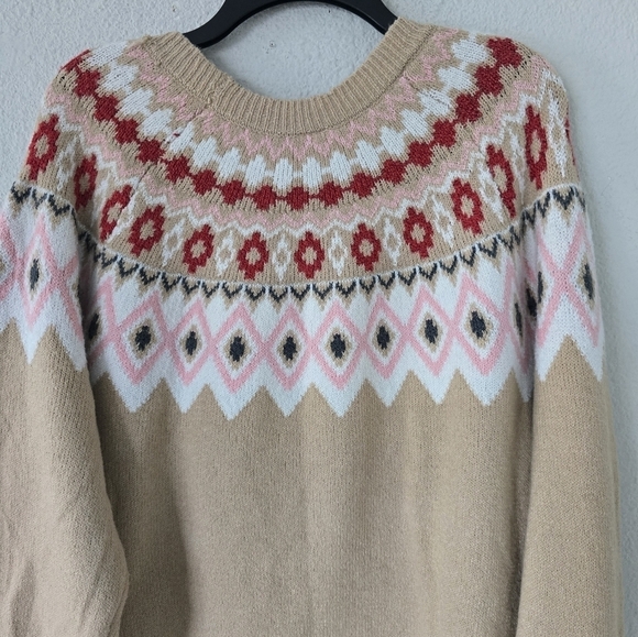Holiday Time Sweater Women 2X Plus Long Sleeve Grannycore Tan Red Fair Isle New - Picture 13 of 15